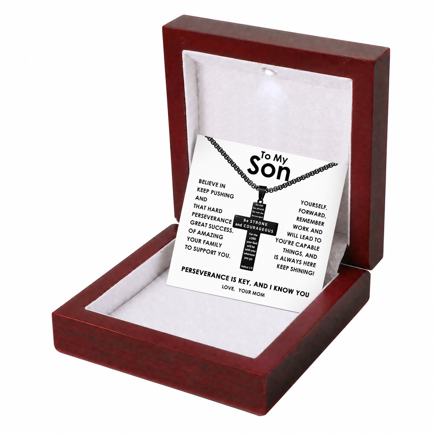 To My Son-Engraved the Bible Cross Necklace