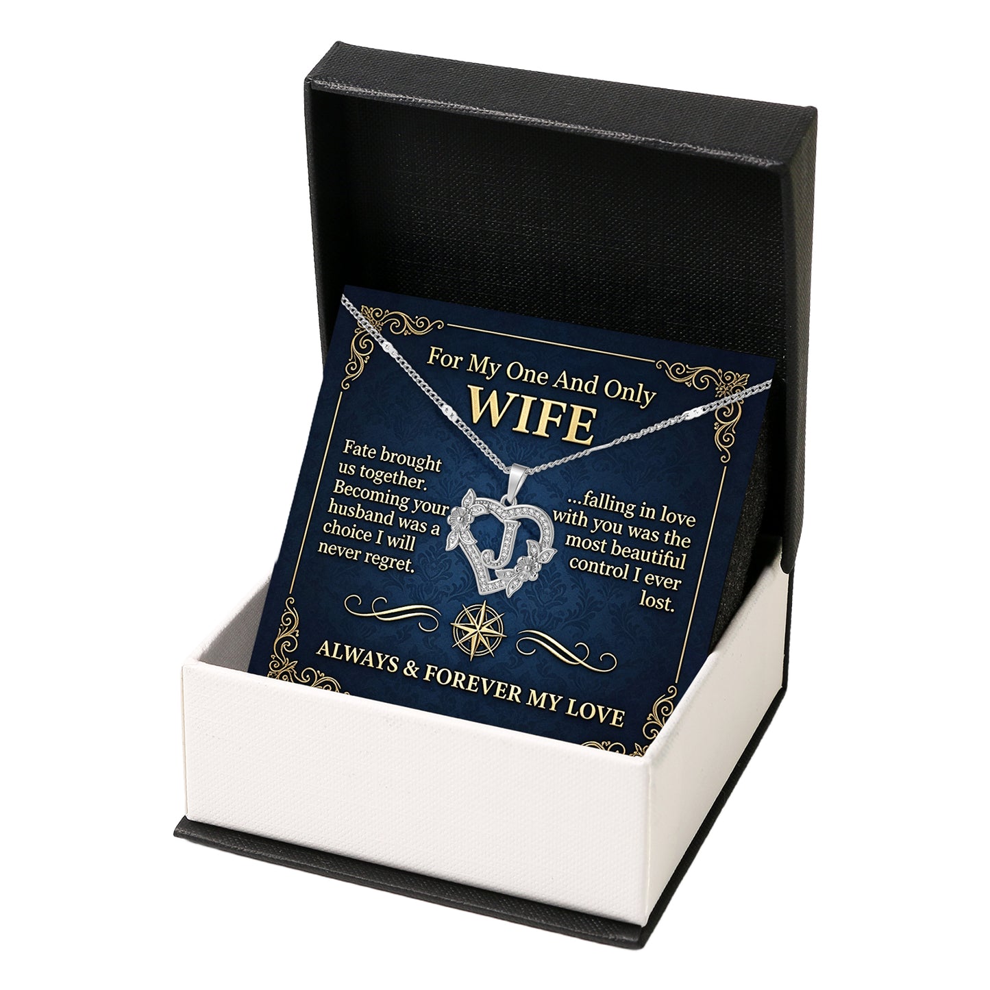 To My Wife-Customized heart-shaped diamond necklace with the first letter of the name-A84086