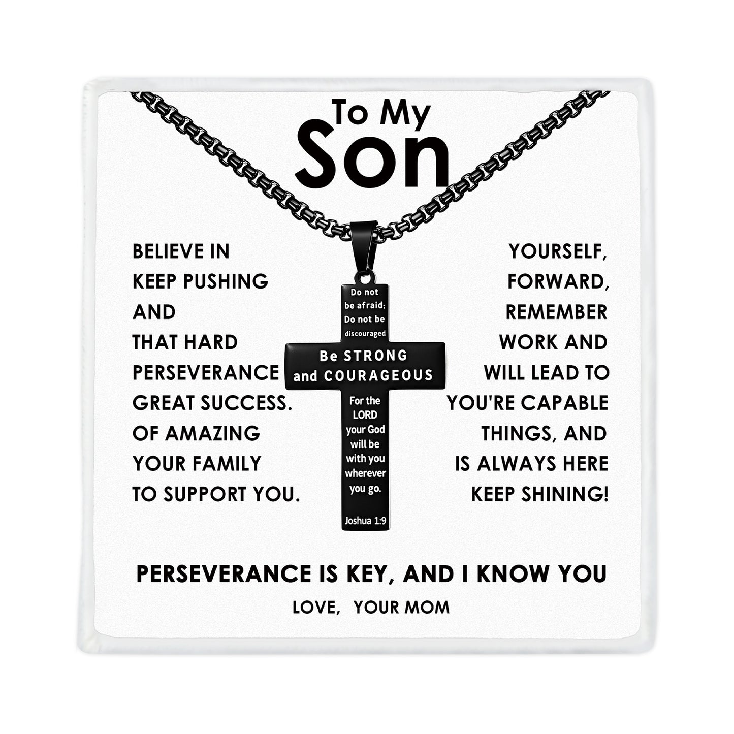 To My Son-Engraved the Bible Cross Necklace
