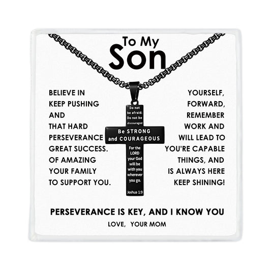 To My Son-Engraved the Bible Cross Necklace