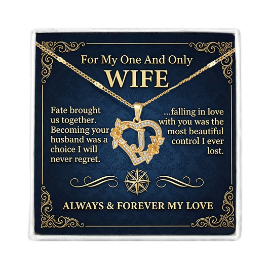 To My Wife-Customized heart-shaped diamond necklace with the first letter of the name-A84086