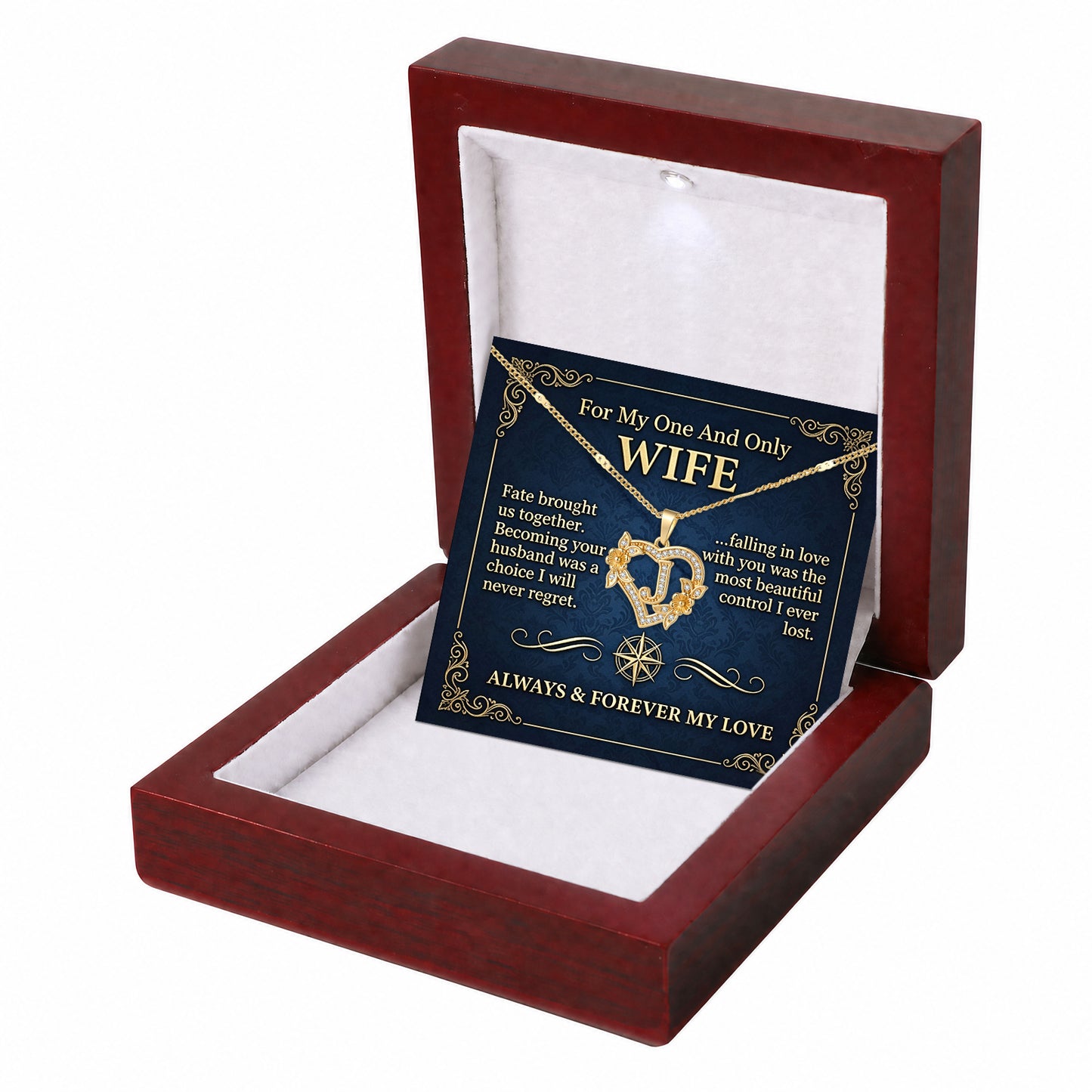 To My Wife-Customized heart-shaped diamond necklace with the first letter of the name-A84086