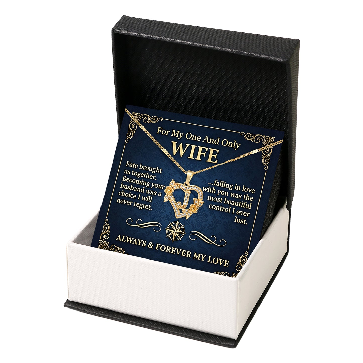 To My Wife-Customized heart-shaped diamond necklace with the first letter of the name-A84086