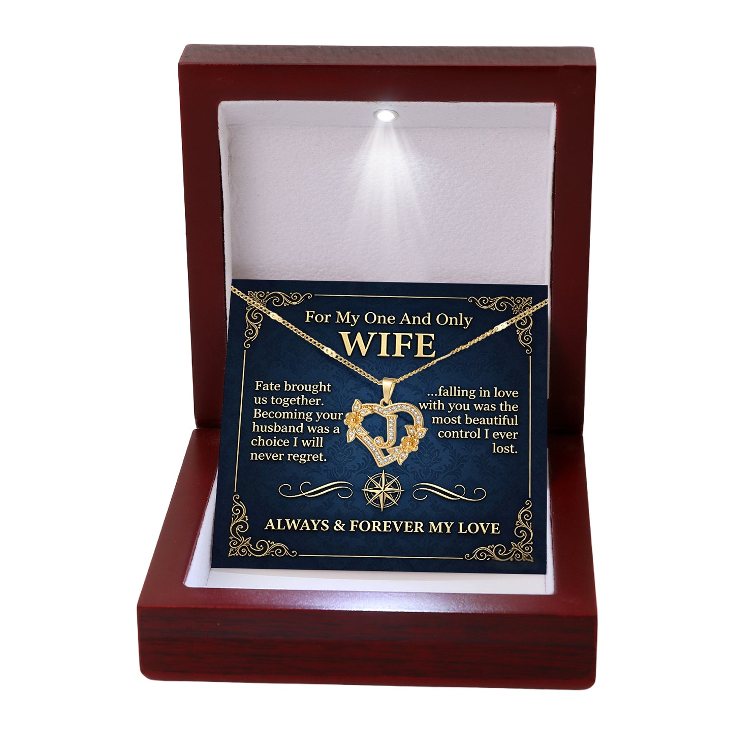 To My Wife-Customized heart-shaped diamond necklace with the first letter of the name-A84086