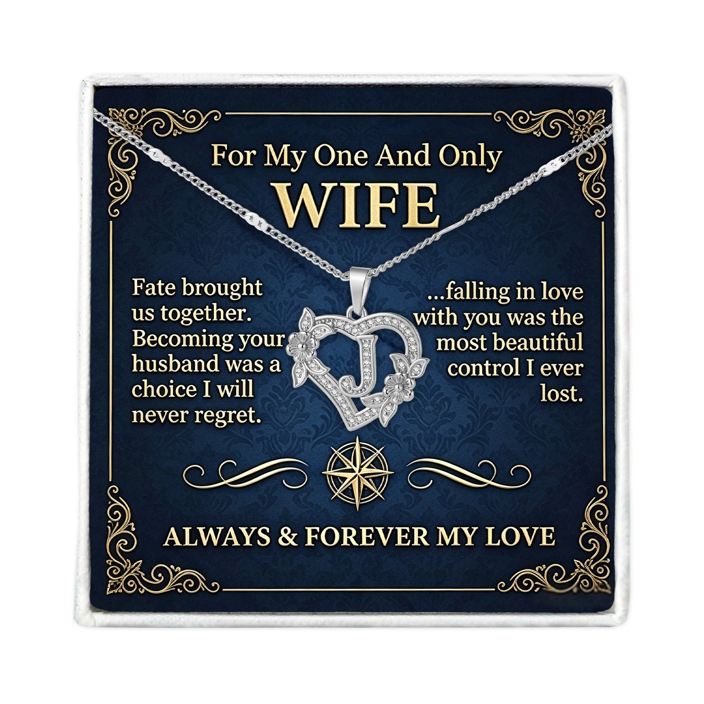 To My Wife-Customized heart-shaped diamond necklace with the first letter of the name-A84086
