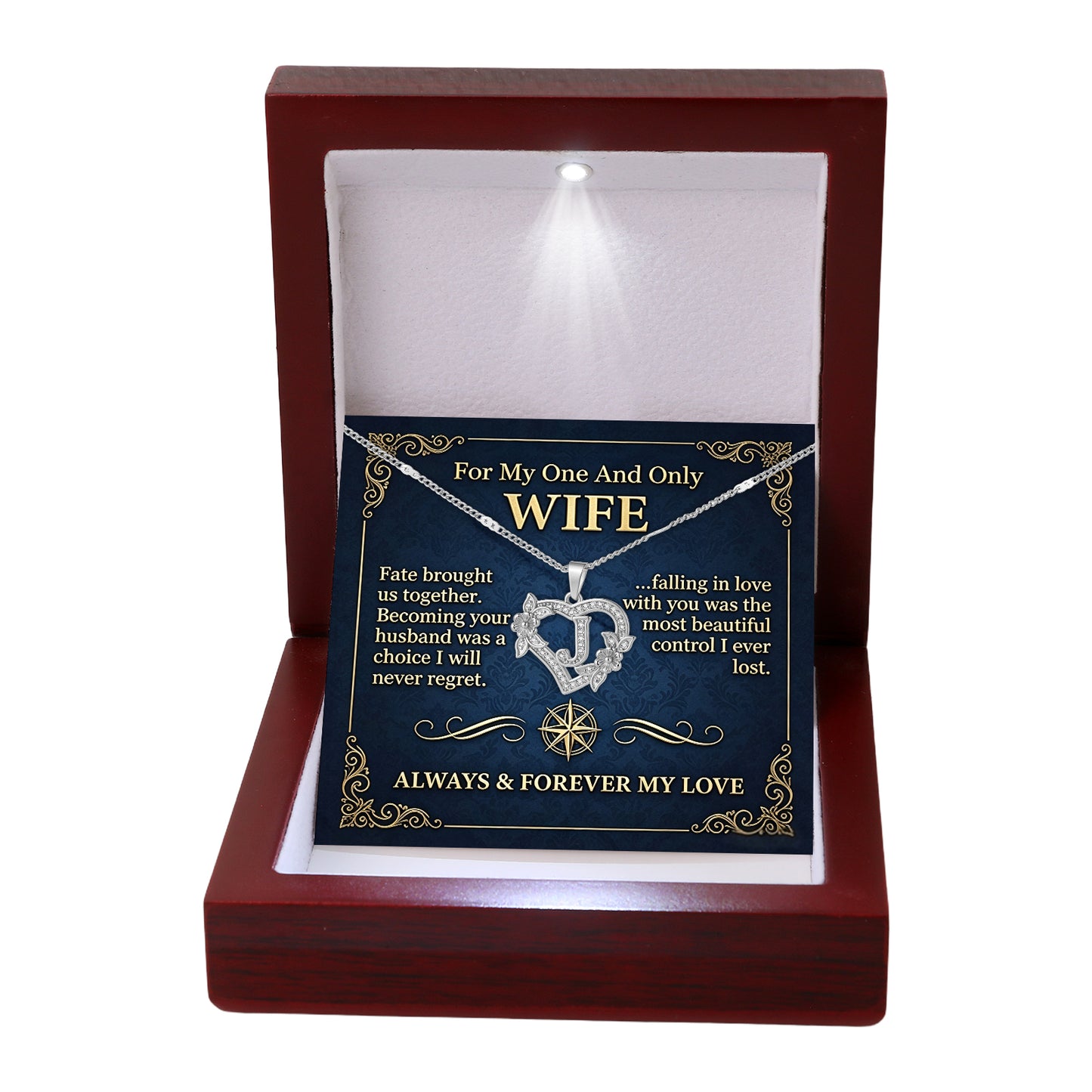 To My Wife-Customized heart-shaped diamond necklace with the first letter of the name-A84086