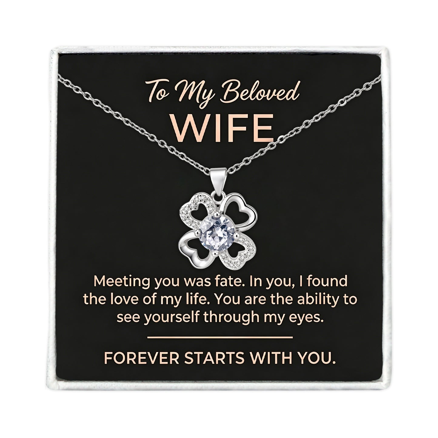 To My Wife-Four Leaf Clover Heart-shaped Necklace Eternal Love Gift Set-A84087