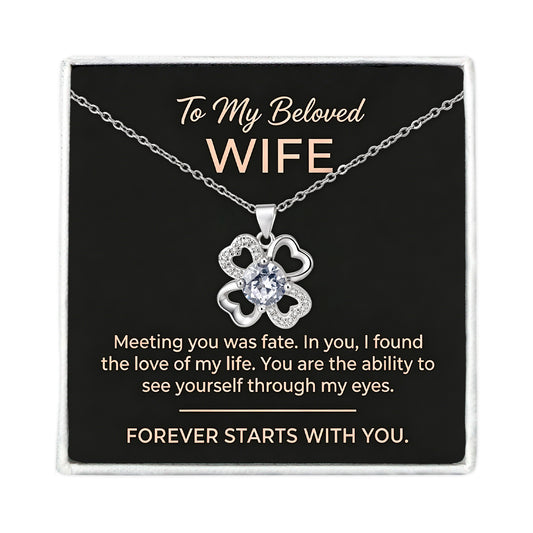 To My Wife-Four Leaf Clover Heart-shaped Necklace Eternal Love Gift Set-A84087