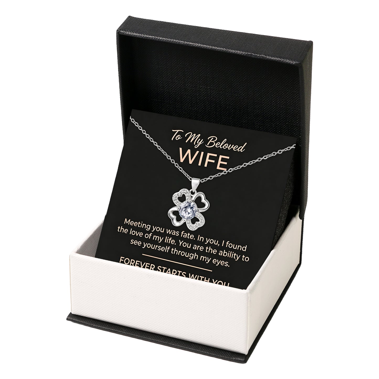 To My Wife-Four Leaf Clover Heart-shaped Necklace Eternal Love Gift Set-A84087