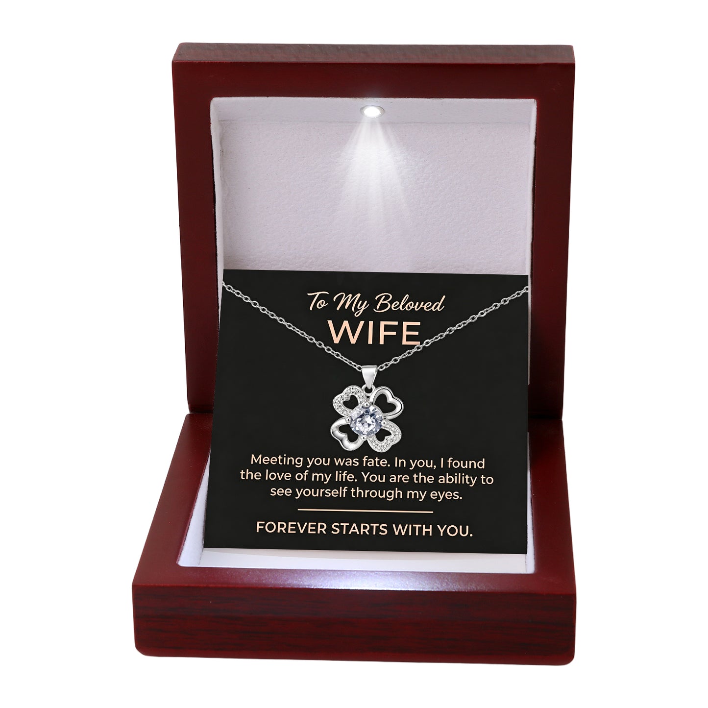 To My Wife-Four Leaf Clover Heart-shaped Necklace Eternal Love Gift Set-A84087