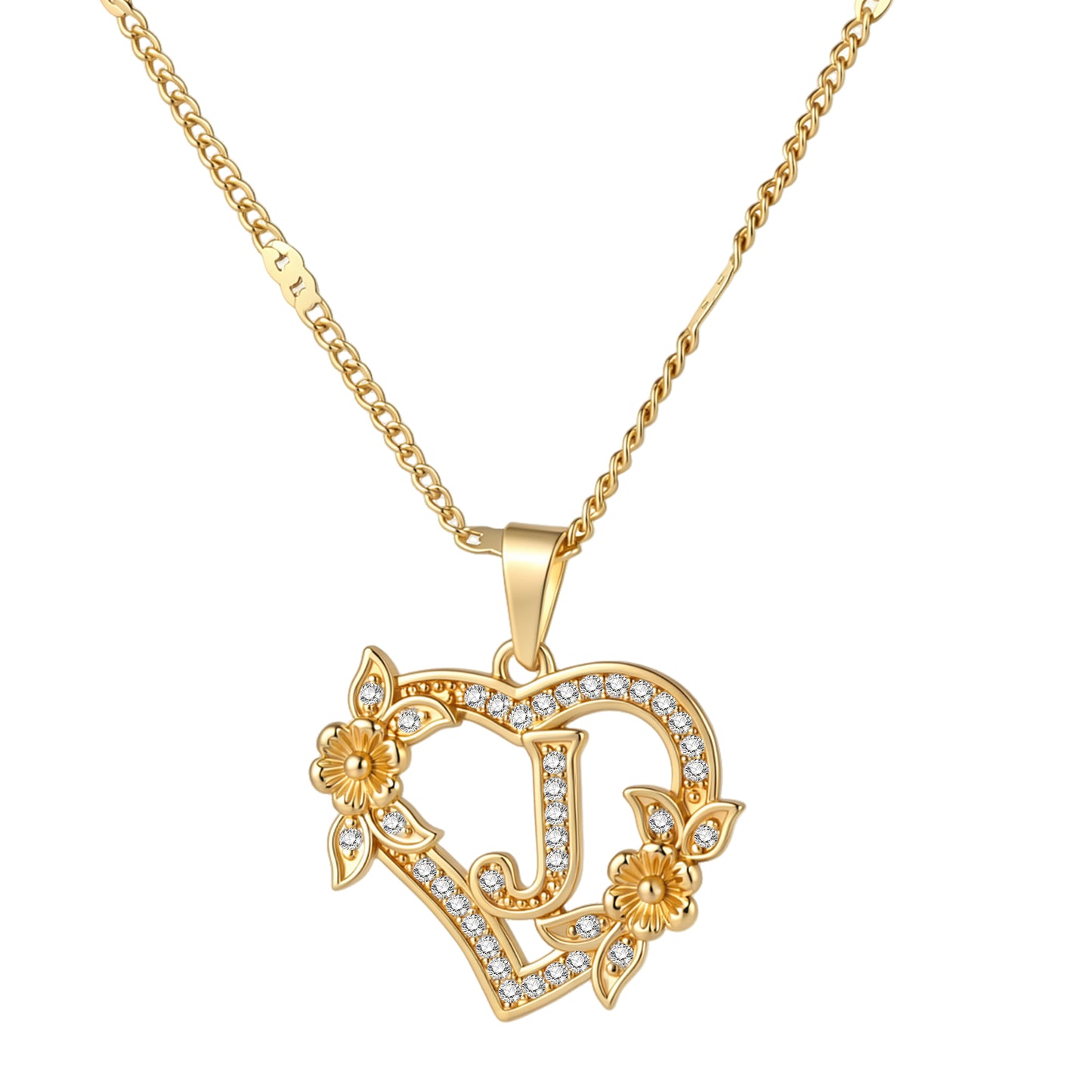 To My Wife-Customized heart-shaped diamond necklace with the first letter of the name-A84086