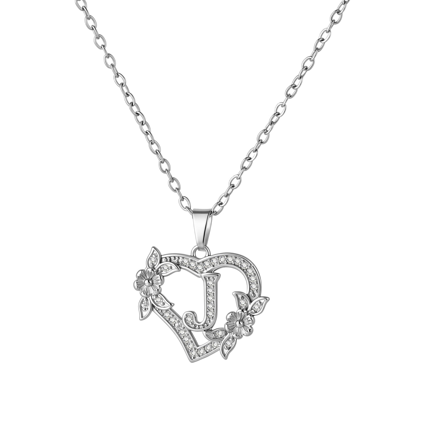 To My Wife-Customized heart-shaped diamond necklace with the first letter of the name-A84086
